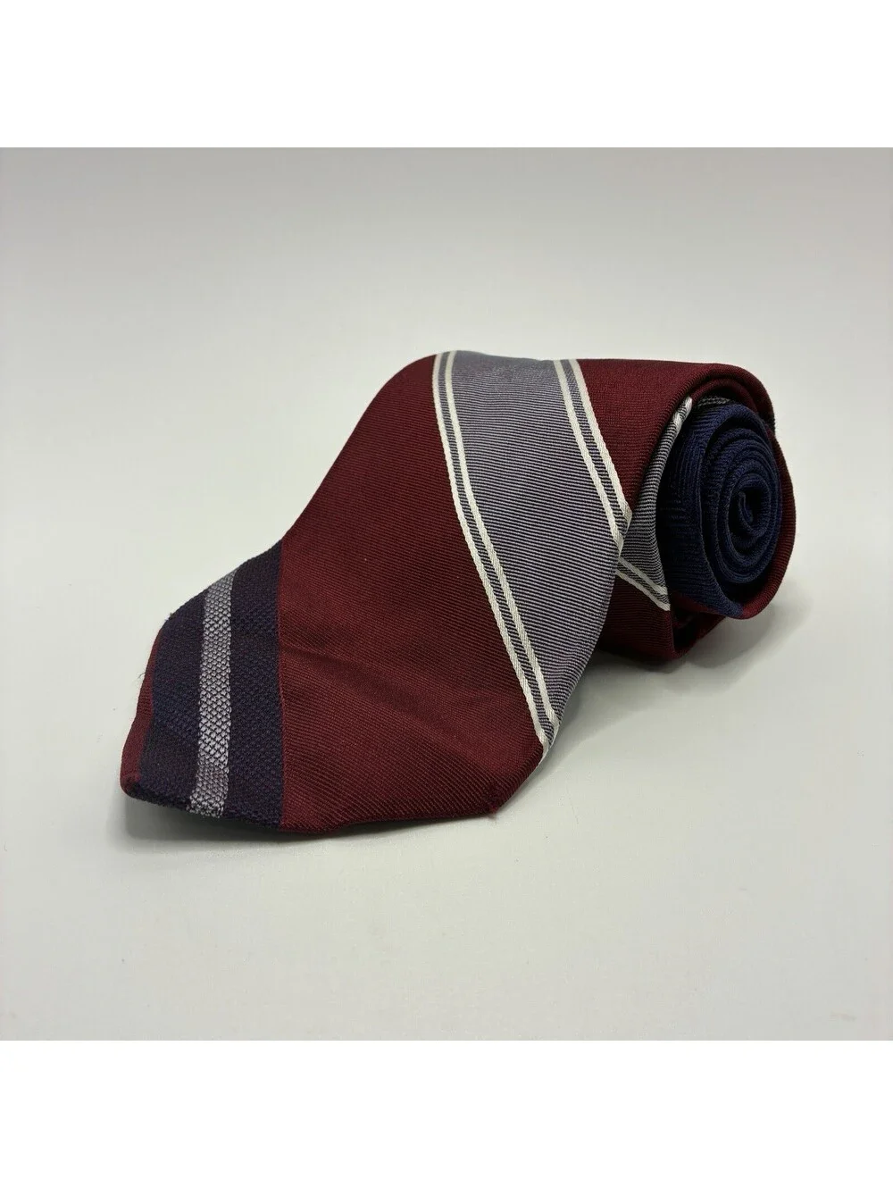 Vintage Tommy Hilfiger Red Blue Gray White Striped Neck Tie 100% Silk USA VTG